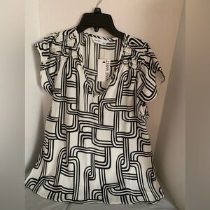 Nine West Black and White Geometric Blouse